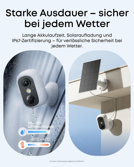 eufy eufyCam C35 (2er-Pack), Kabellose Überwachungskamera Außen & Innen, Magnetische Halterung, Farbnachtsicht, Lokaler Speicher, IP67, Gesichtserkennung, Solarpanel-Kompatibel, Ohne ABO, Weiß