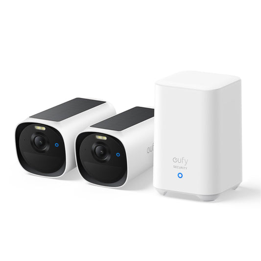 eufy Security eufyCam E40 2-Kamera-Set mit Homebase 2, kabellose 2K Solarkamera für außen, mit integriertem Solarpanel, MaxColor-Nachtsicht, erweiterbarer lokaler Speicher, ohne monatliche ABO-Kosten
