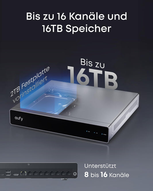 eufy PoE NVR Security System S4, 2× Bullet-PTZ-Kameras, 2X Turrent-Kameras, 360° PTZ, KI Auto-Framing & Tracking, smarte Videosuche, Farbnachtsicht, Stroboskop, Plug & Play, 24/7 Aufnahme, 2TB HDD