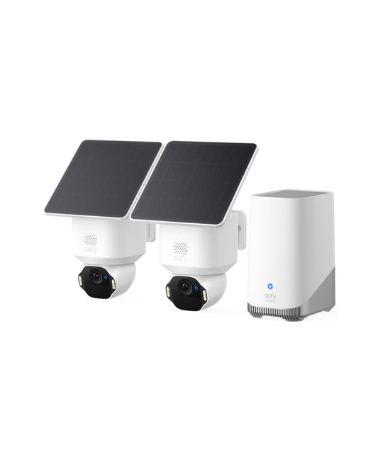 eufy SoloCam E42 (2-Cam Kit), 4K Überwachungskamera für außen, HomeBase S380, Solar, KI-Bewegungstracking, Stroboskop, Schwenken & Neigen, Gesichtserkennung, lokaler Speicher bis 16TB, kabellos