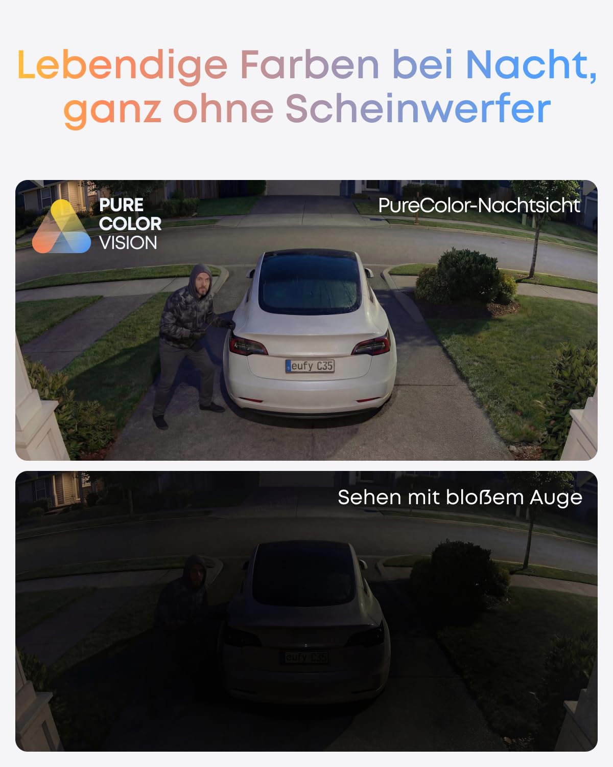 eufy eufyCam C35 (2er-Pack), Kabellose Überwachungskamera Außen & Innen, Magnetische Halterung, Farbnachtsicht, Lokaler Speicher, IP67, Gesichtserkennung, Solarpanel-Kompatibel, Ohne ABO, Weiß