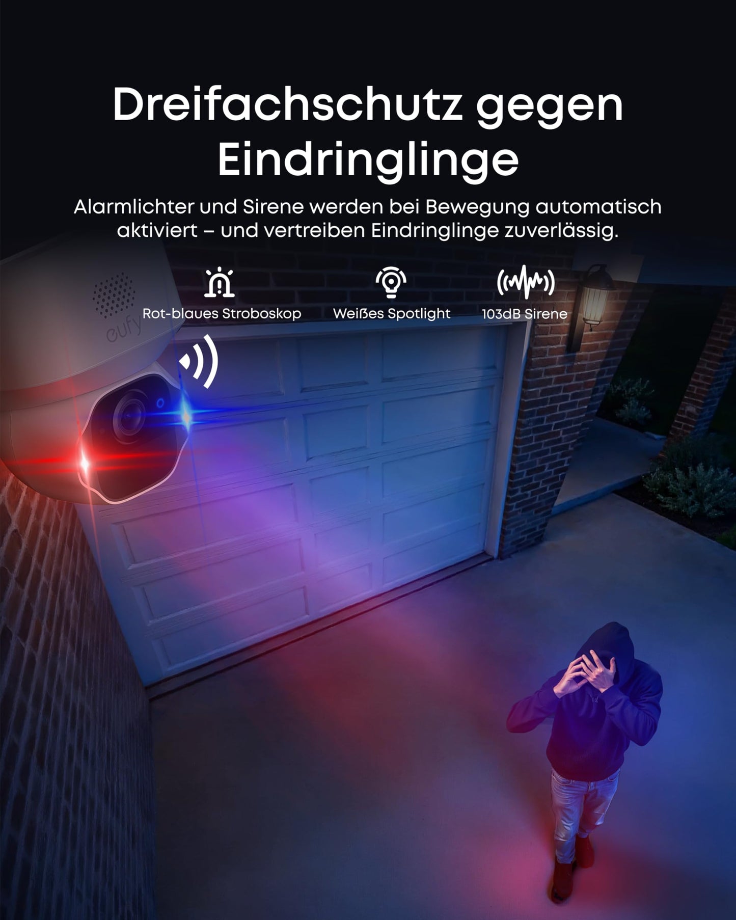 eufy eufyCam Solo E42, kabellose 4K Überwachungskamera für außen, WLAN, Solarpanel, KI-Bewegungstracking, Stroboskop, Schwenken & Neigen, Gesichtserkennung