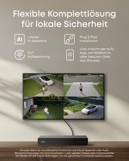 eufy PoE NVR Security System E41, 4× 4K 8MP Turret-Kameras, PoE IP-Kamera, verkabelte Außenkamera, 122° Weitwinkel, Farbnachtsicht, smarte KI-Videosuche, KI-Erkennung, Stroboskop rot-blau, 2TB HDD